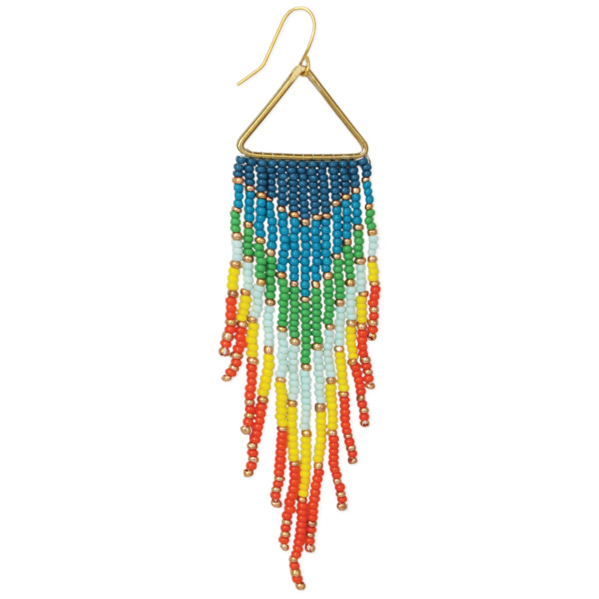 Rainbow Cascade Seed Bead Fringe Earrings