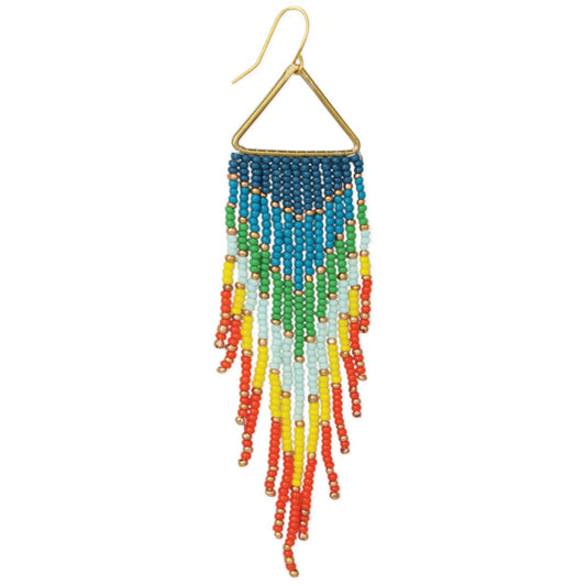 Rainbow Cascade Seed Bead Fringe Earrings