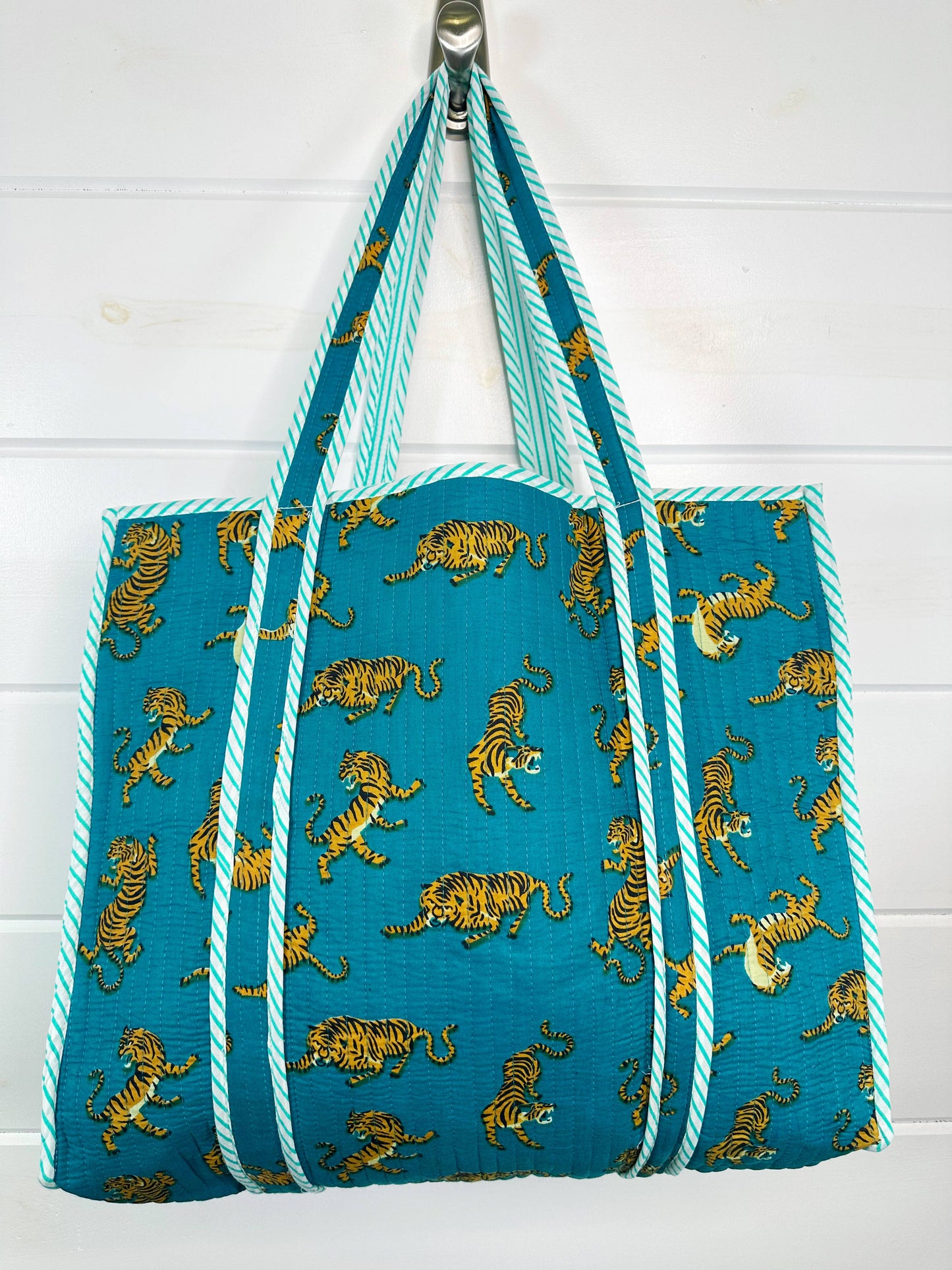 Tiger Teal Quilted Tote Bag