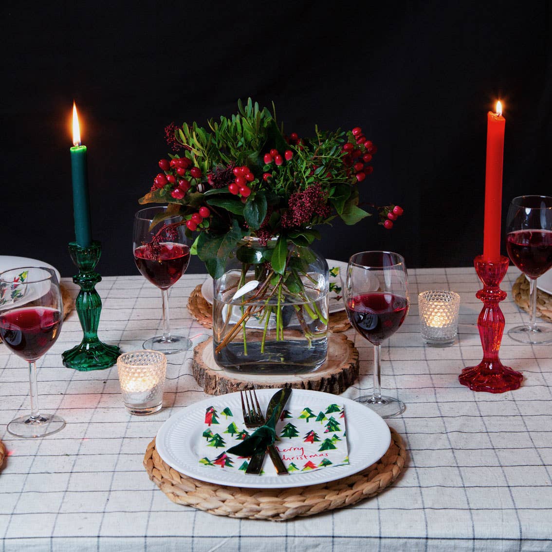 Red Glass Candlestick Holder