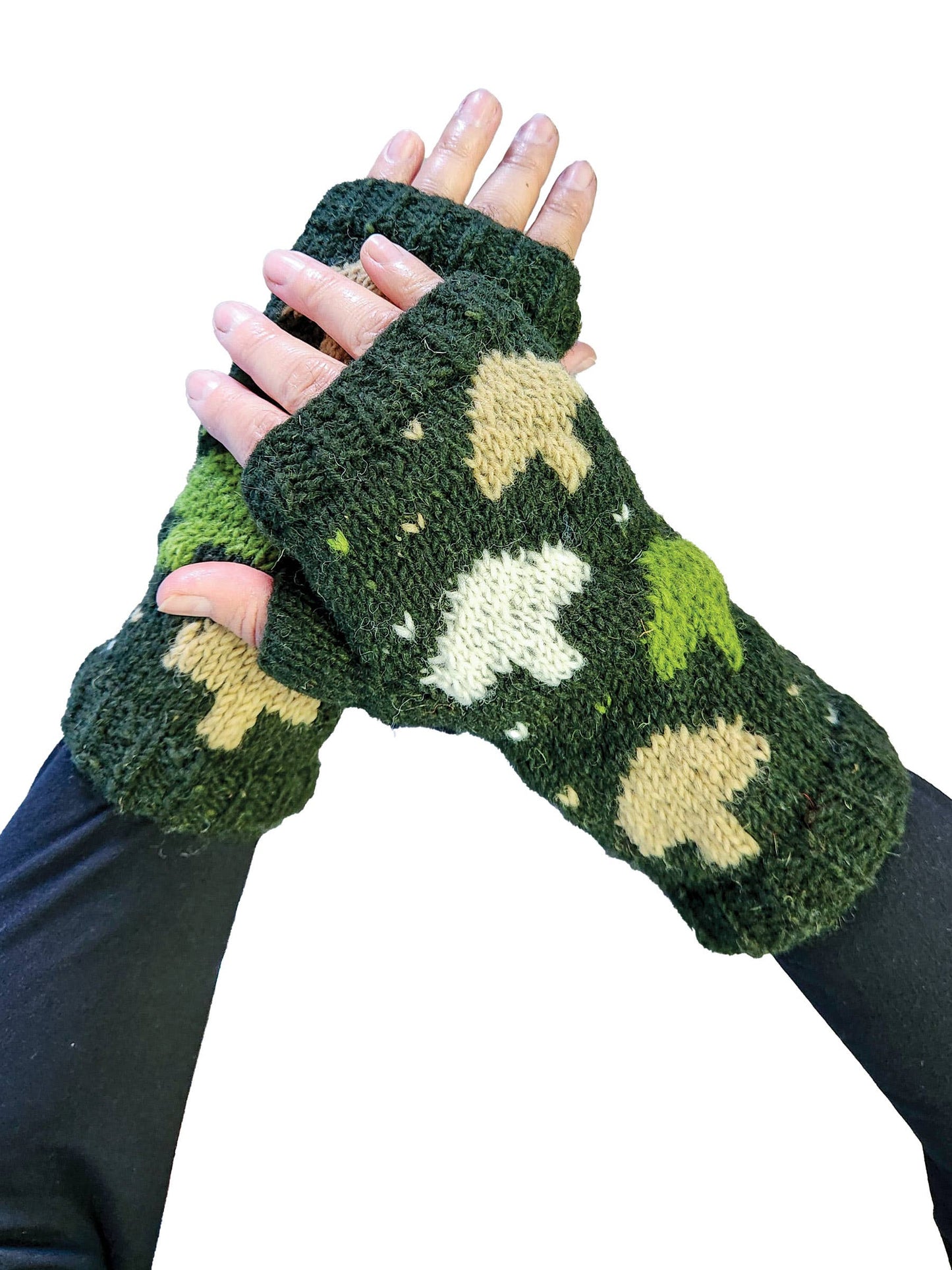 Handmade Knit Fingerless Gloves Mushrooms