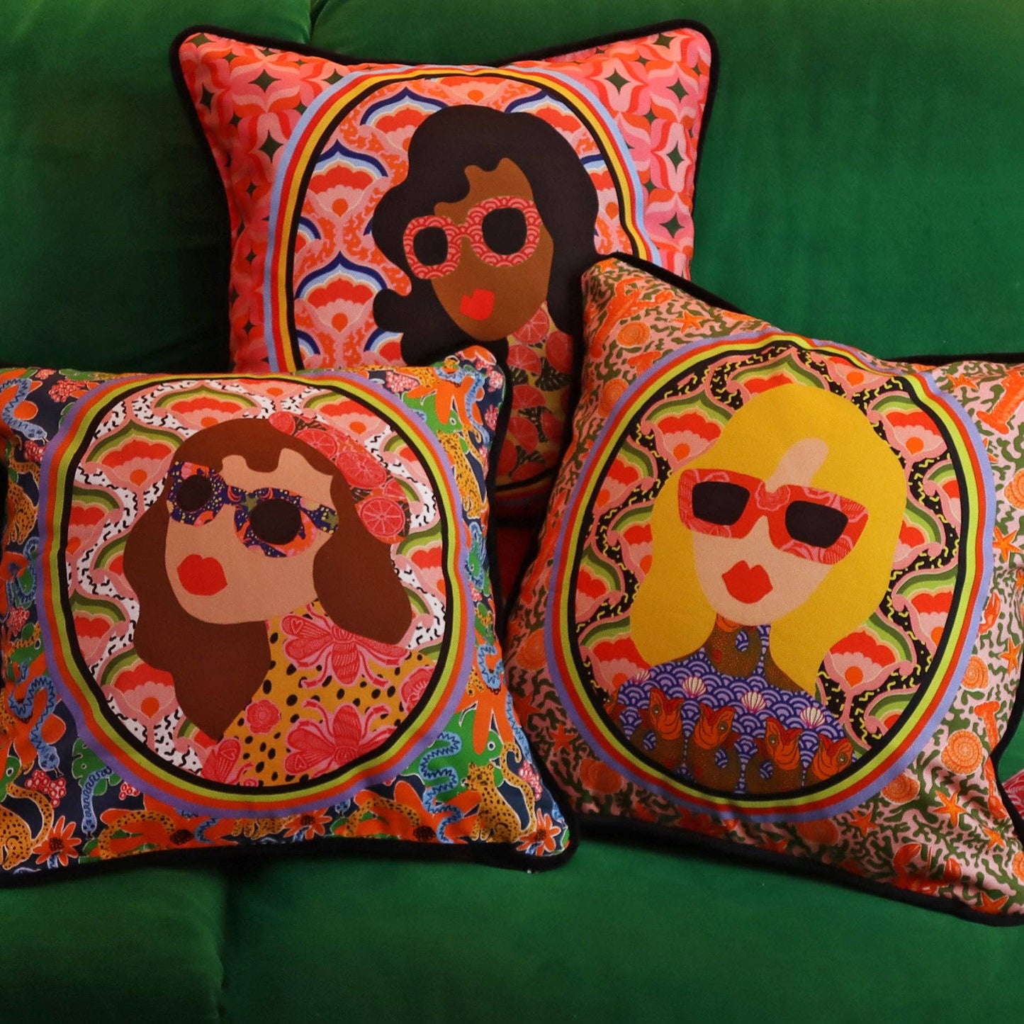 Funky Lady Print Cushion Cover (Yellow Hair)