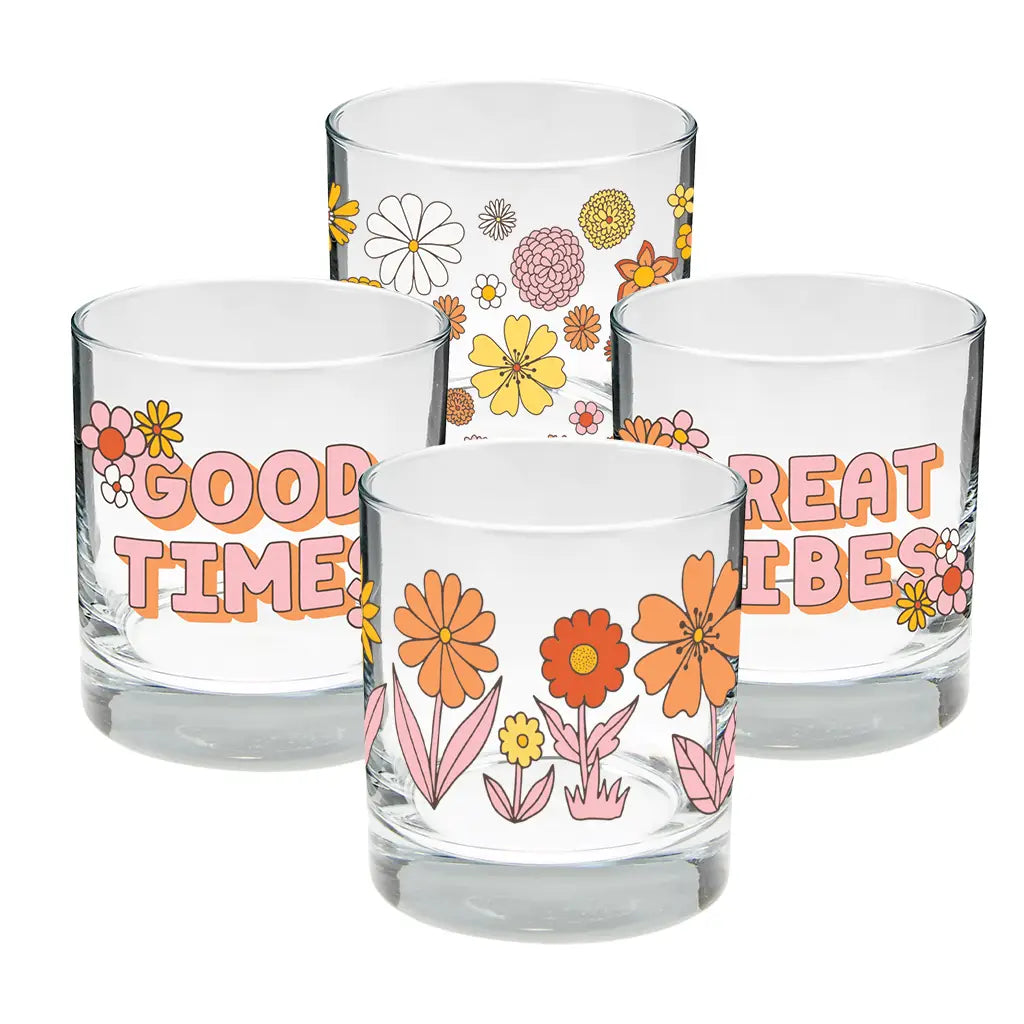 Flower Power Rocks Glass Set