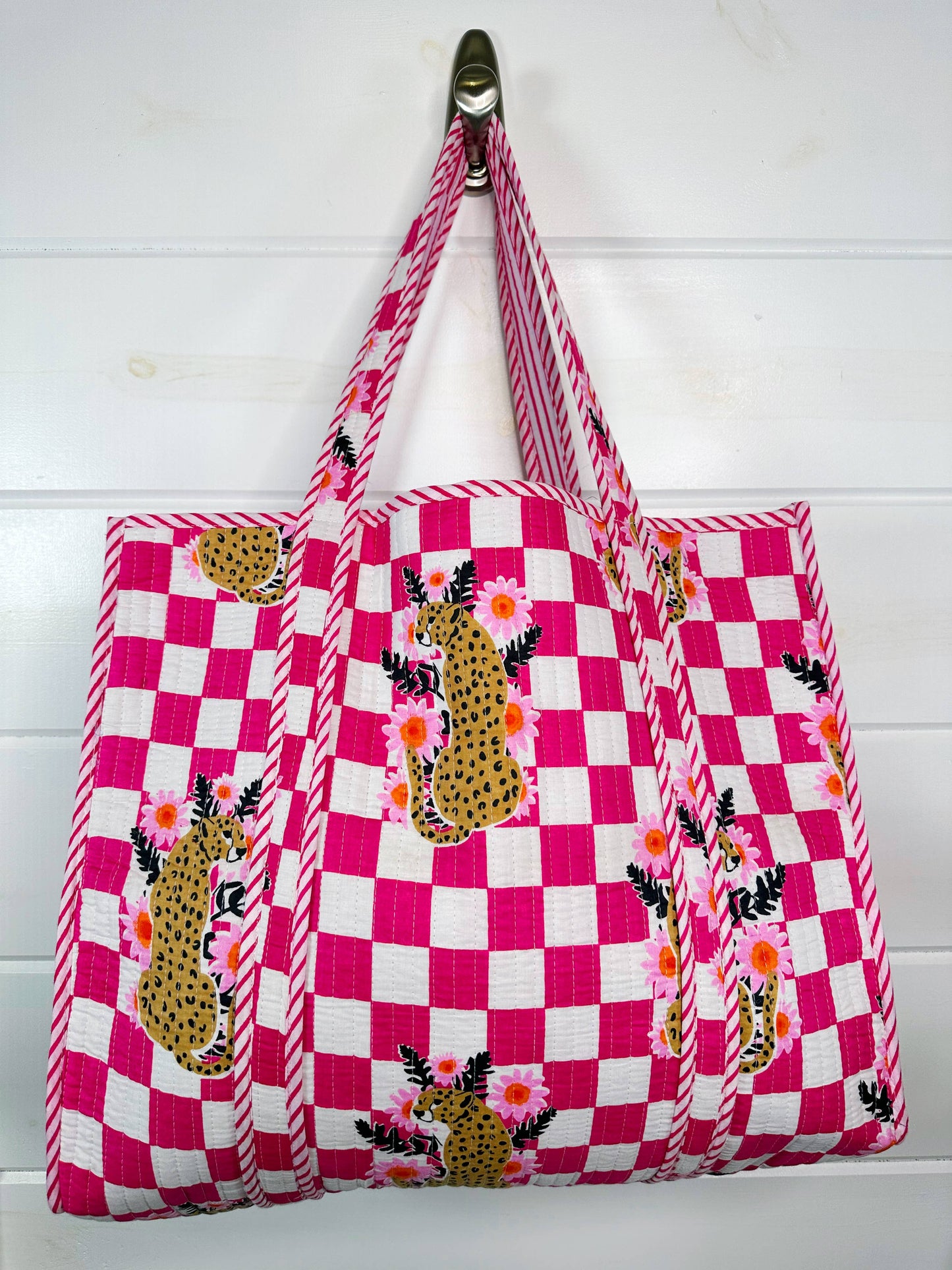 Checkered Jaguar Quilted Tote Bag