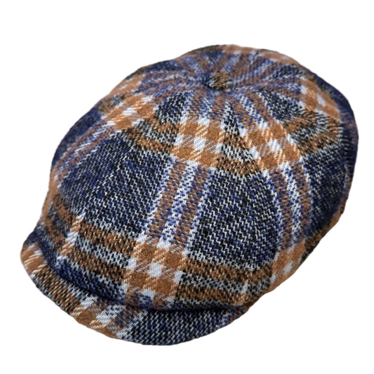 Aberdeen Plaid Newsboy by Alfonso d'Este x FunkyBrims. Navy Blue and Caramel.