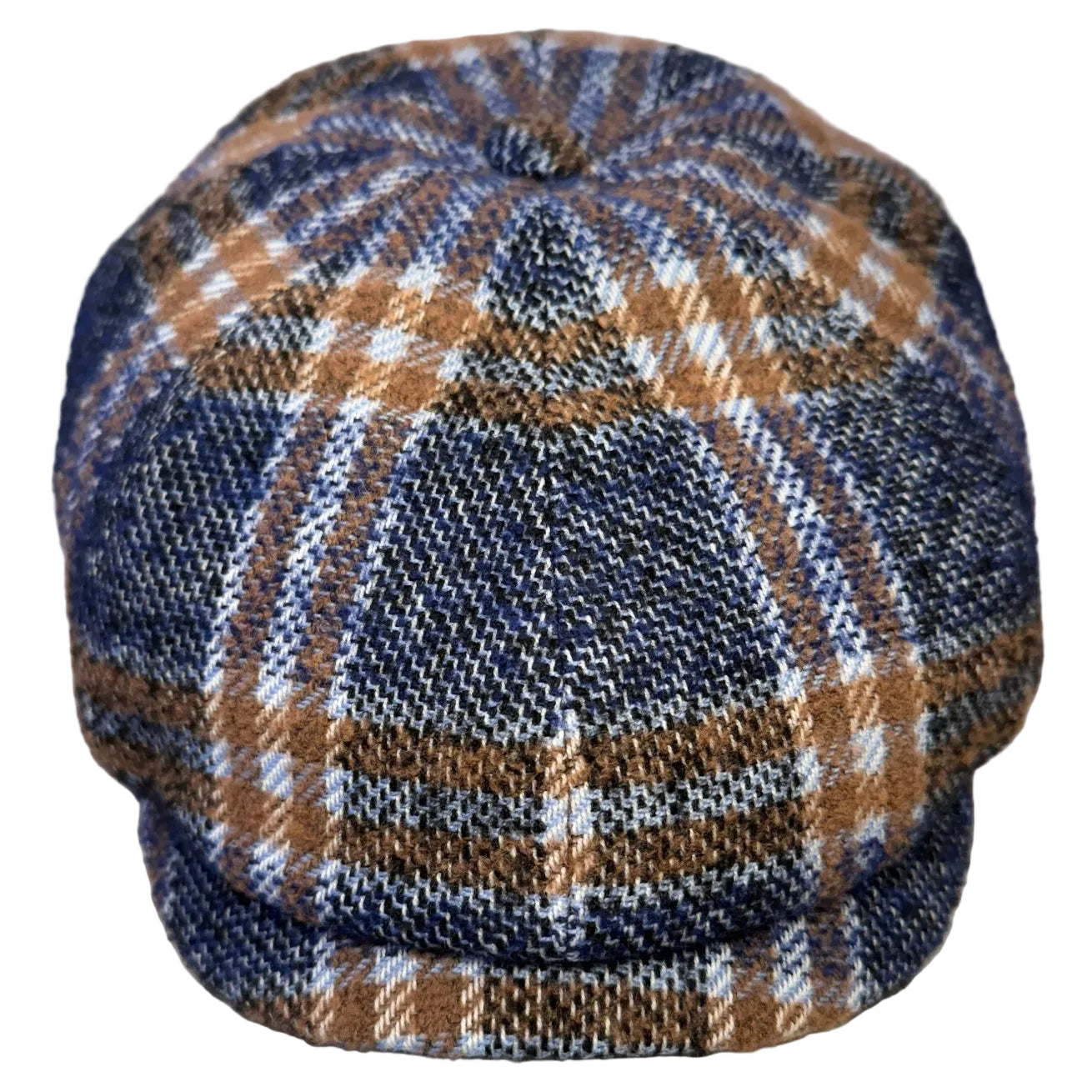 Aberdeen Plaid Newsboy by Alfonso d'Este x FunkyBrims. Navy Blue and Caramel.