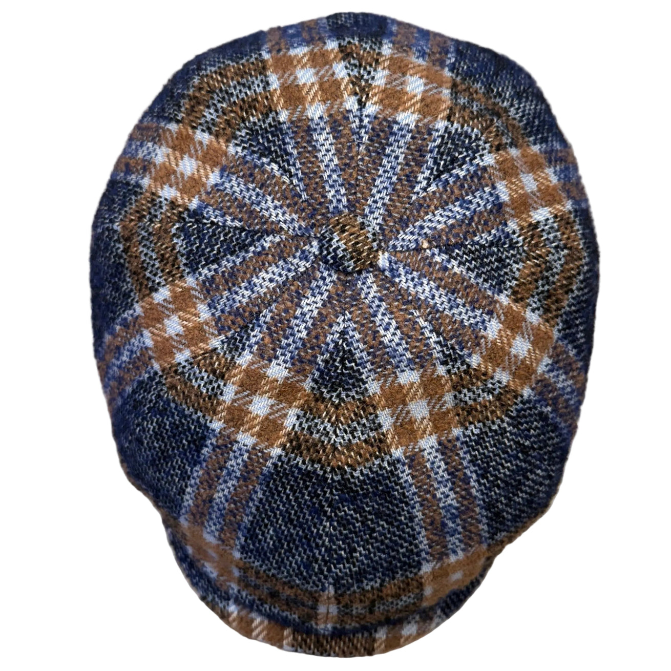 Aberdeen Plaid Newsboy by Alfonso d'Este x FunkyBrims. Navy Blue and Caramel.