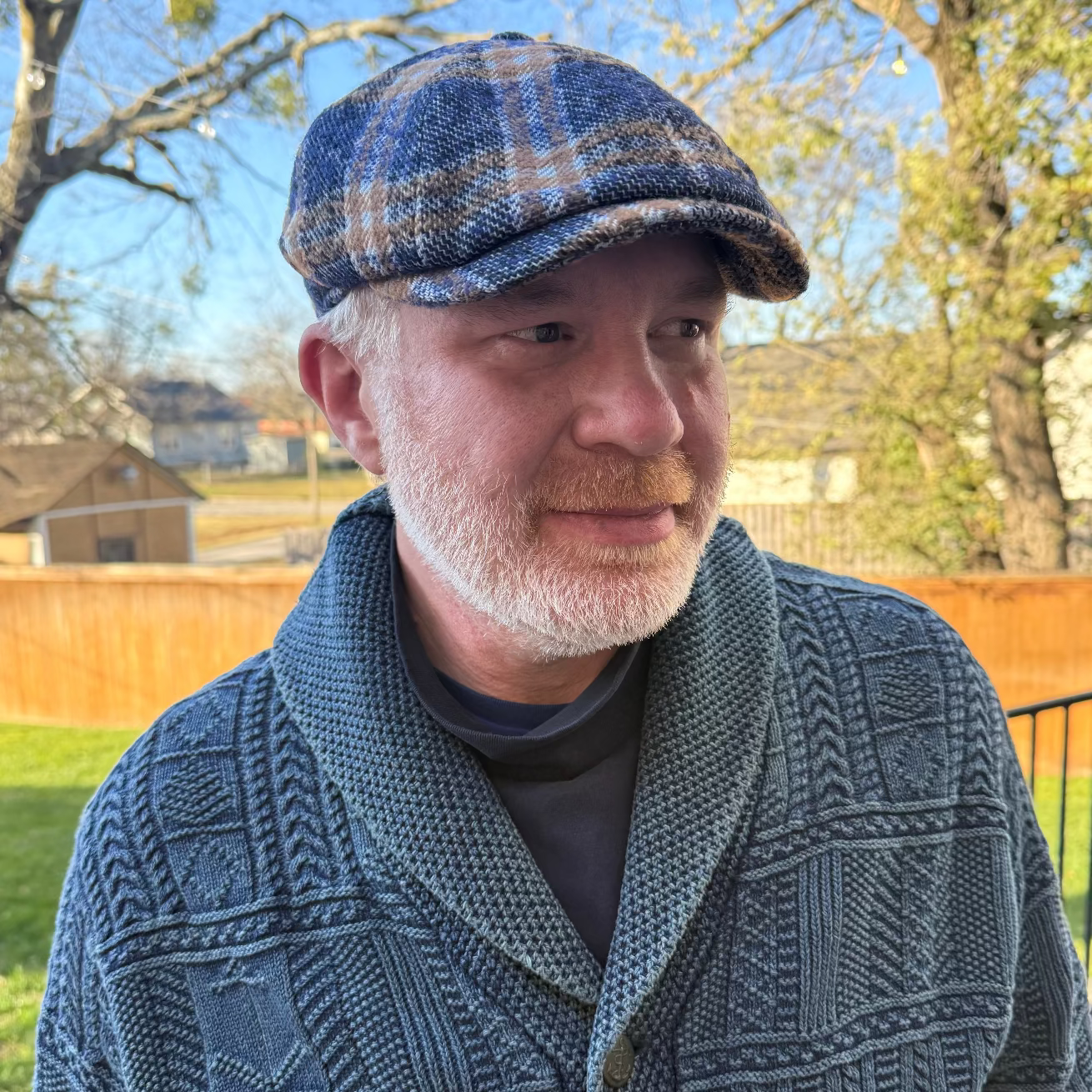 Aberdeen Plaid Newsboy by Alfonso d'Este x FunkyBrims. Navy Blue and Caramel.