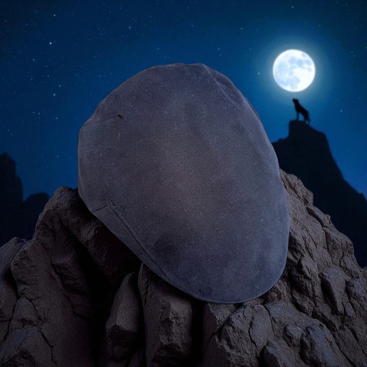 The "Bad Moon" Black Flat Cap Hales Speed Shop X FunkyBrims Collab with Cap Pin