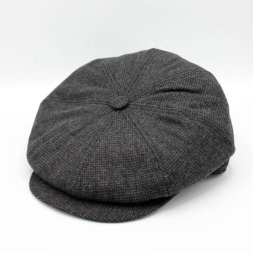 The "Birmingham" - Dark Gray Check Newsboy Cap by Hologramme Paris