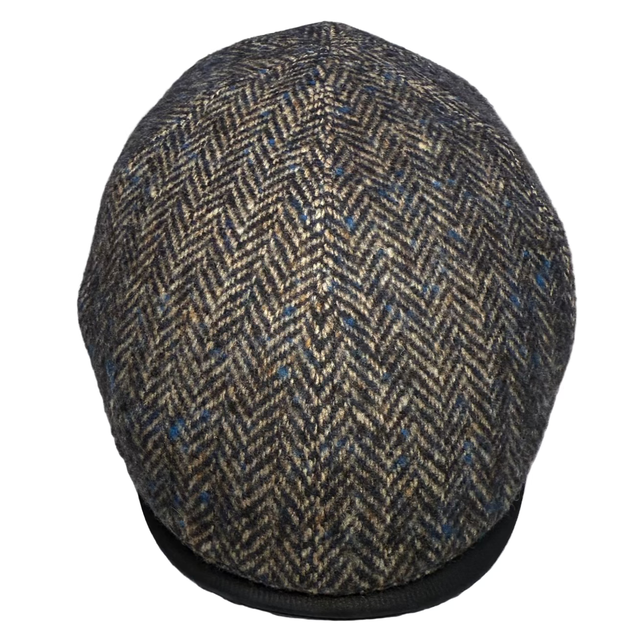 Blue and Gray Herringbone pub cap by Alfonso d'Este x FunkyBrims. Blue Leather Brim.
