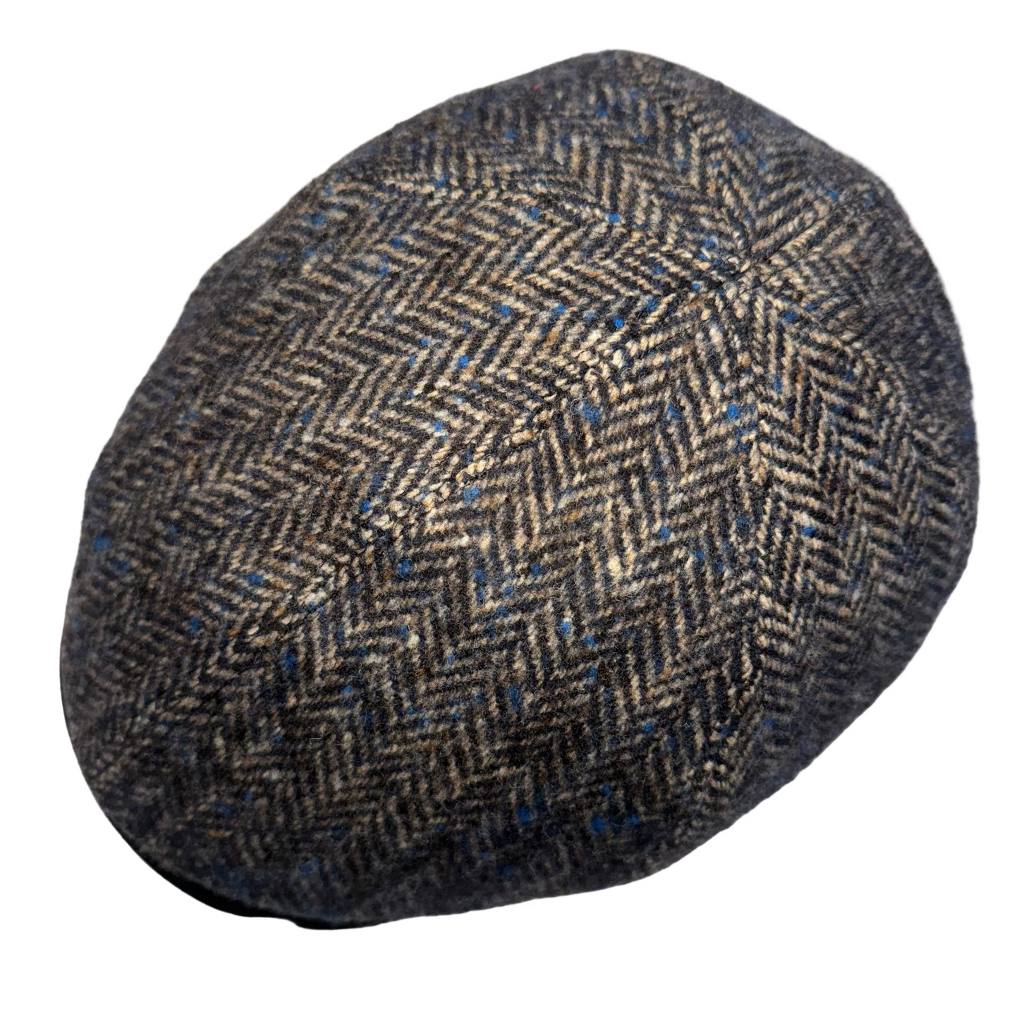 Blue and Gray Herringbone pub cap by Alfonso d'Este x FunkyBrims. Blue Leather Brim.