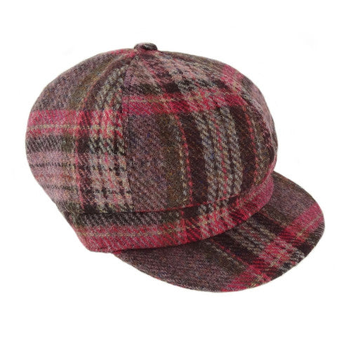 Harris Tweed One Size Ladies Cap in Burgundy & Pink Stewart Tartan by Glen Appin of Scotland