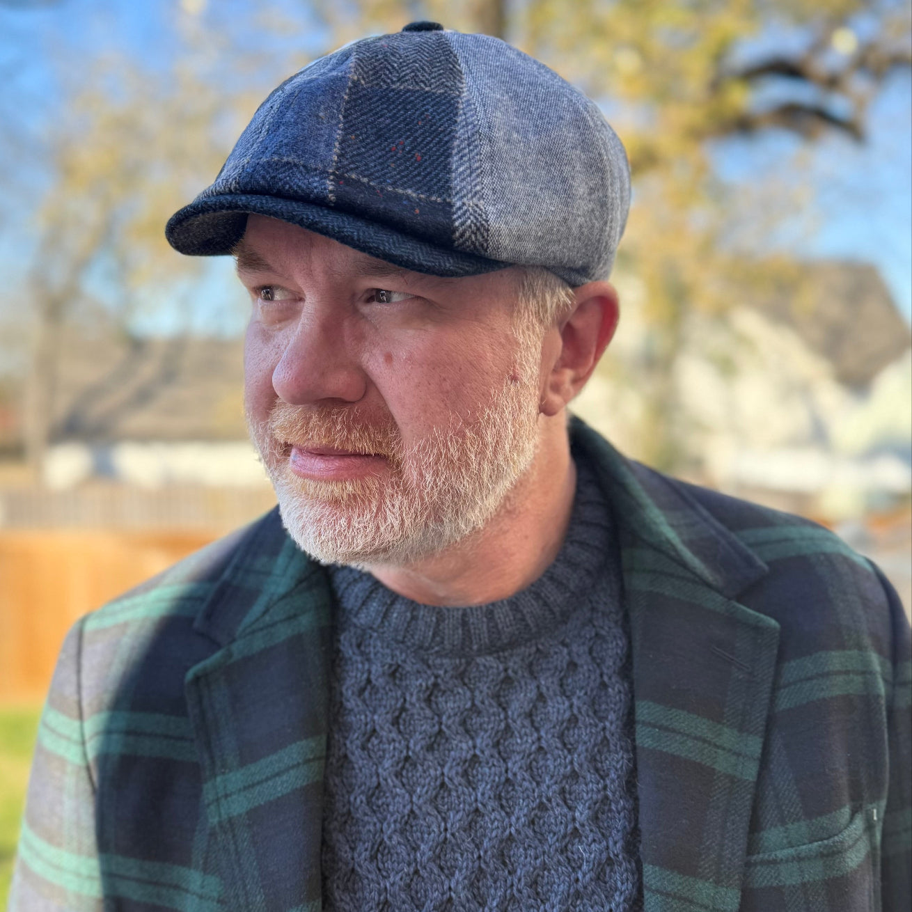 The Chelsea Patch Newsboy by FunkyBrims.  Blue plaids, tweeds, and herringbone cap.