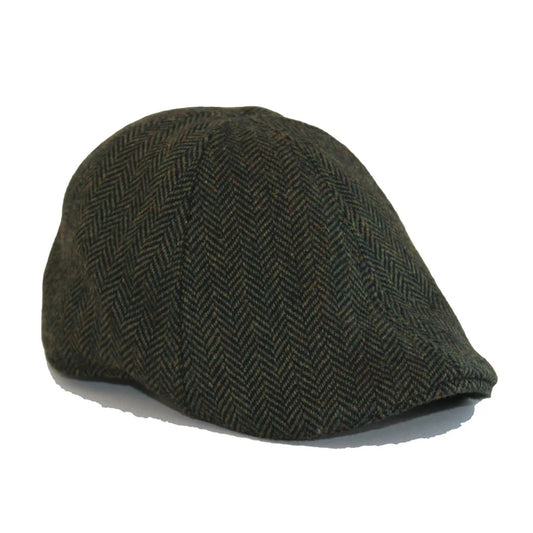 The Donnybrook - Dark Olive Green Herringbone Cap by Boston Scally Co.