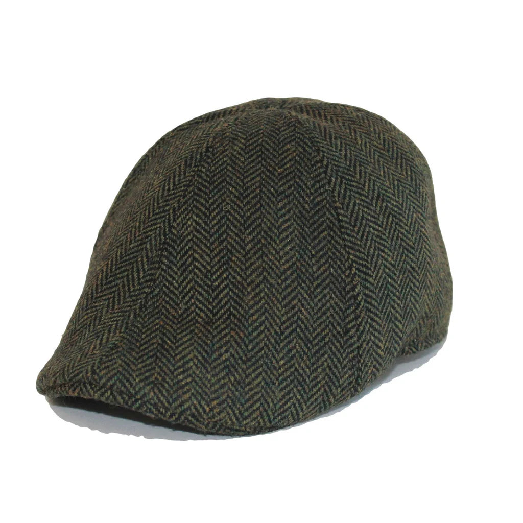 The Donnybrook - Dark Olive Green Herringbone Cap by Boston Scally Co.