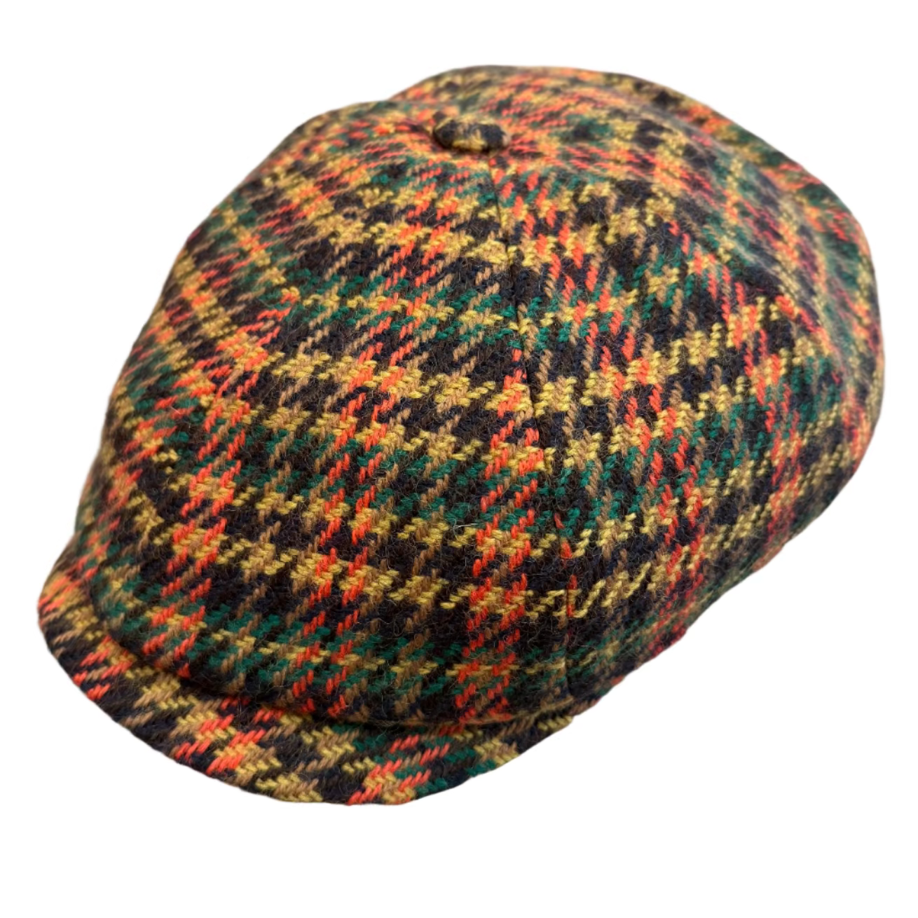 The Dublin Hound Newsboy by Alfonso d'Este at FunkyBrims.  Orange, green brown houndtooth plaid cap.