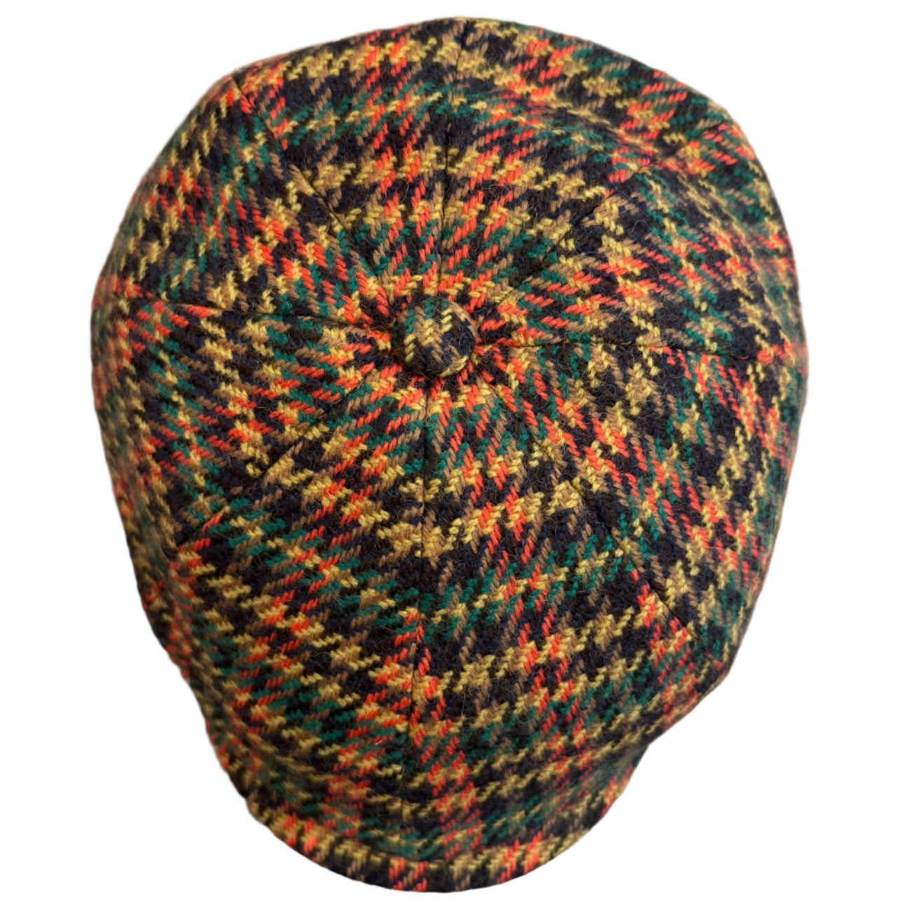 The Dublin Hound Newsboy by Alfonso d'Este at FunkyBrims.  Orange, green brown houndtooth plaid cap.