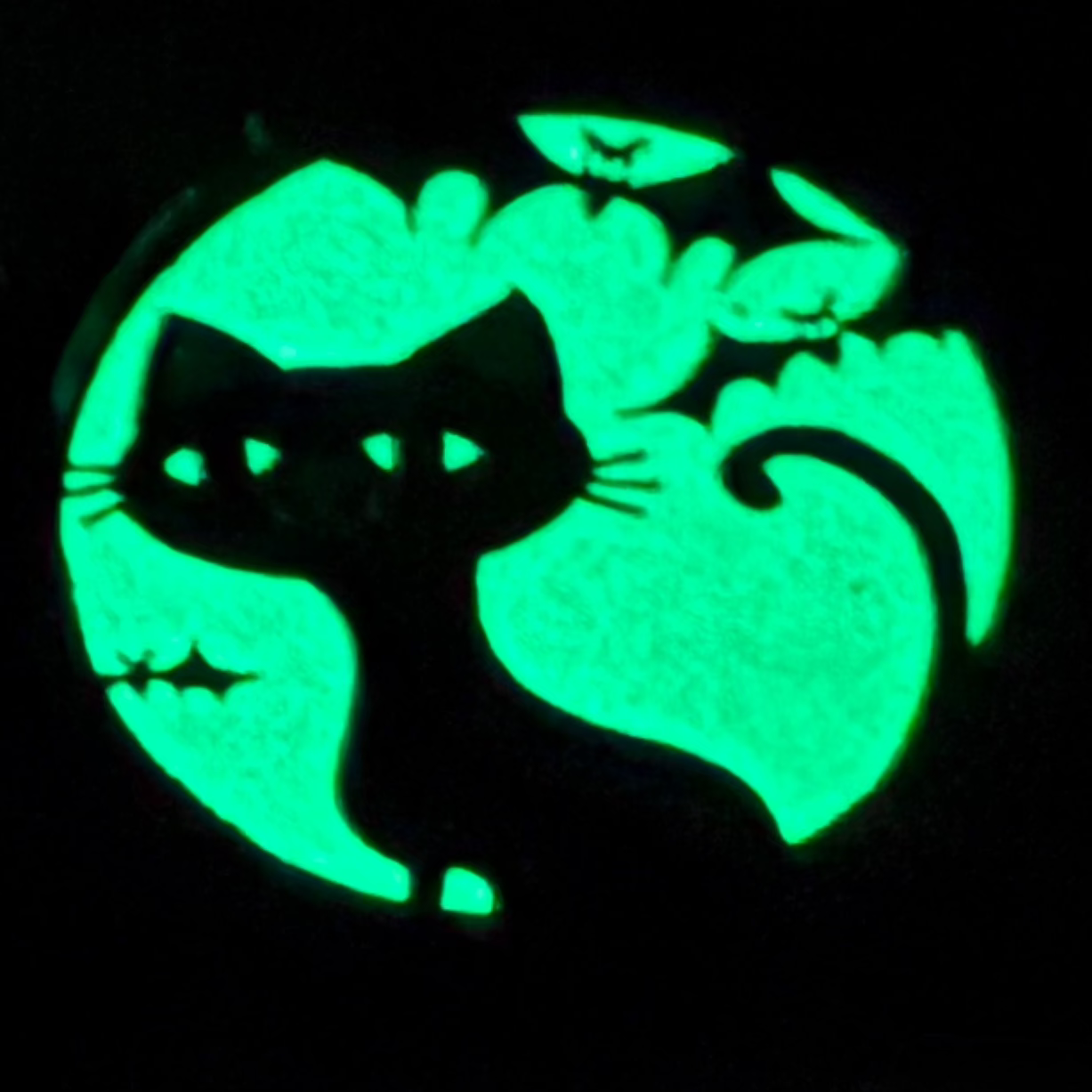 Enamel Pin - Black Cat With Bats On Glow In The Dark Moon