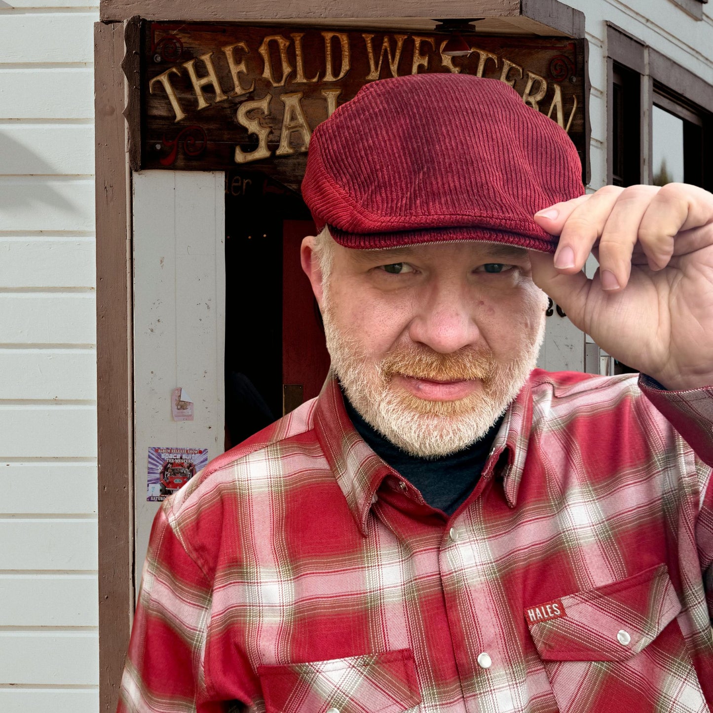 The Huckleberry Scarlet Red Flat Cap Hales Speed Shop X FunkyBrims Collab (with Pin