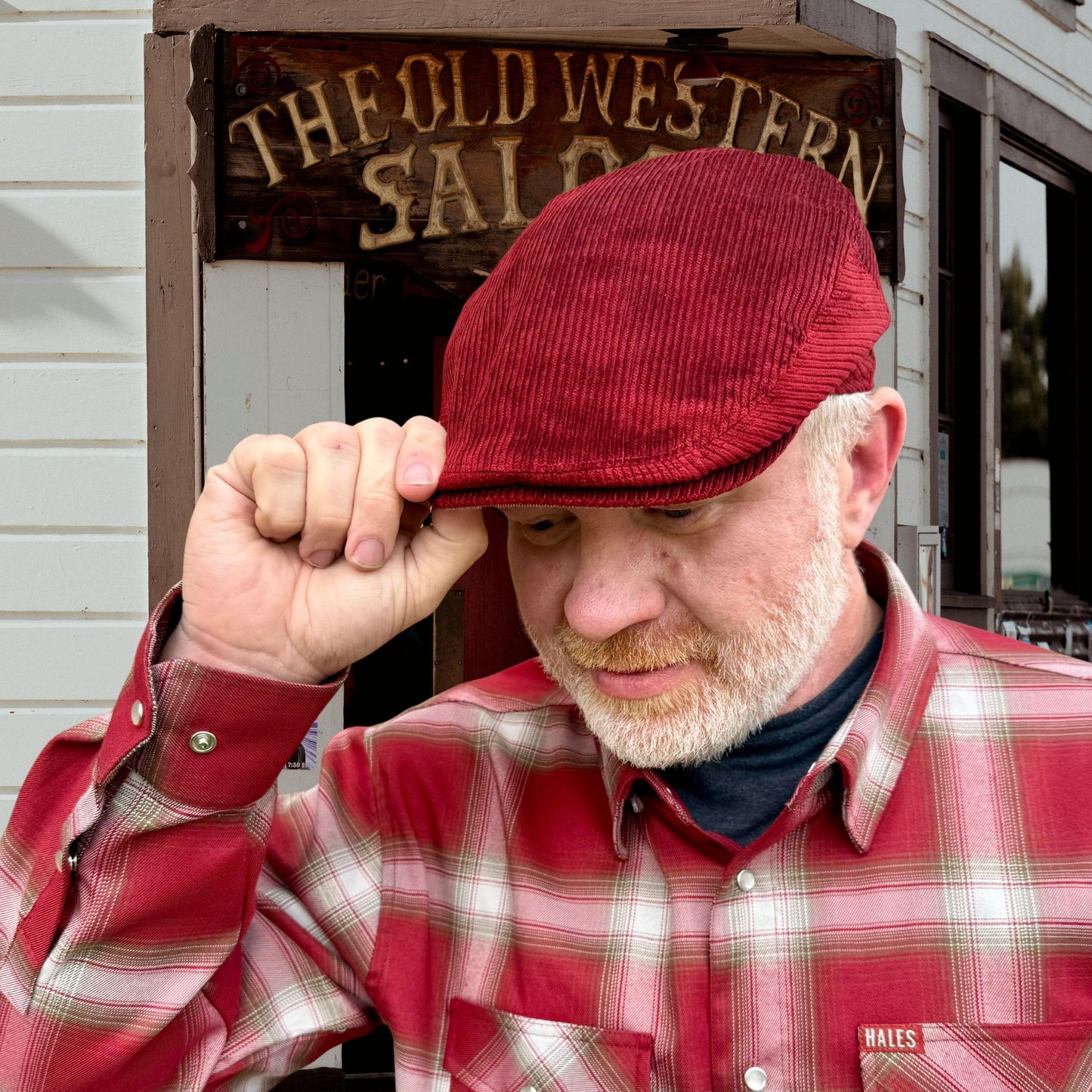 The Huckleberry Scarlet Red Flat Cap Hales Speed Shop X FunkyBrims Collab (with Pin