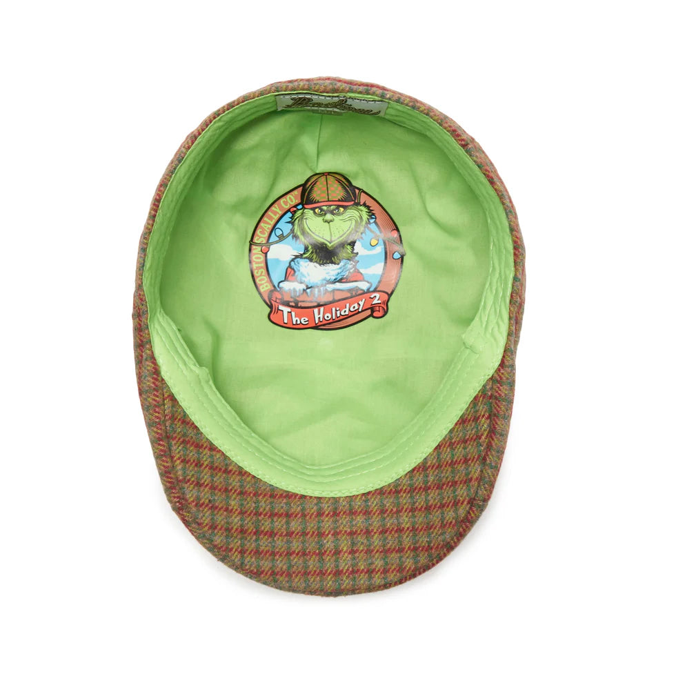 The Holiday 2 - Grumpy Green & Red Plaid Newsboy Cap by Boston Scally Co.