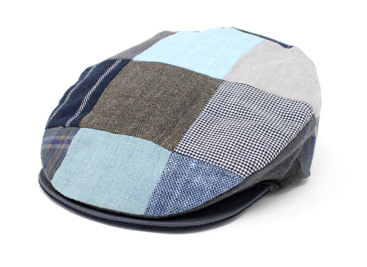 The Linen Vintage Patchwork Cap in Blue/Gray by Hanna Hats of Donegal