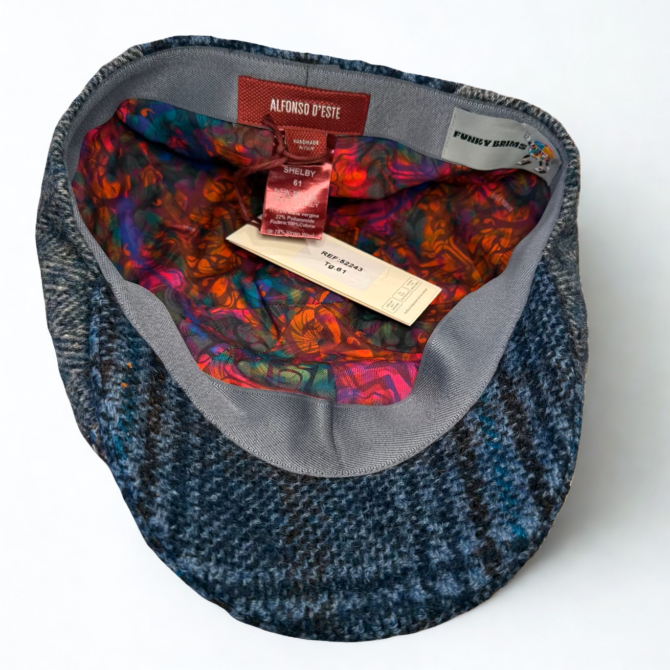 Hemingway Patch Newsboy by Alfonso d'Este x FunkyBrims. Tweed and Herringbone in blues and bold colors.