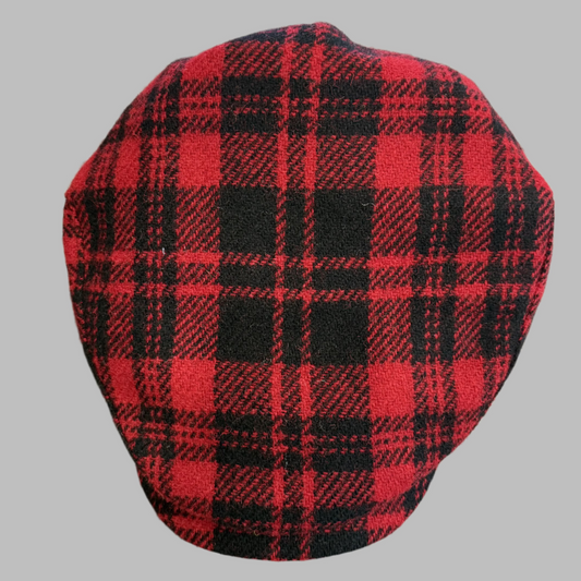 The Lumberjack Sicilian Flat Cap - Red and Black Harris Tweed by Laird Hatters