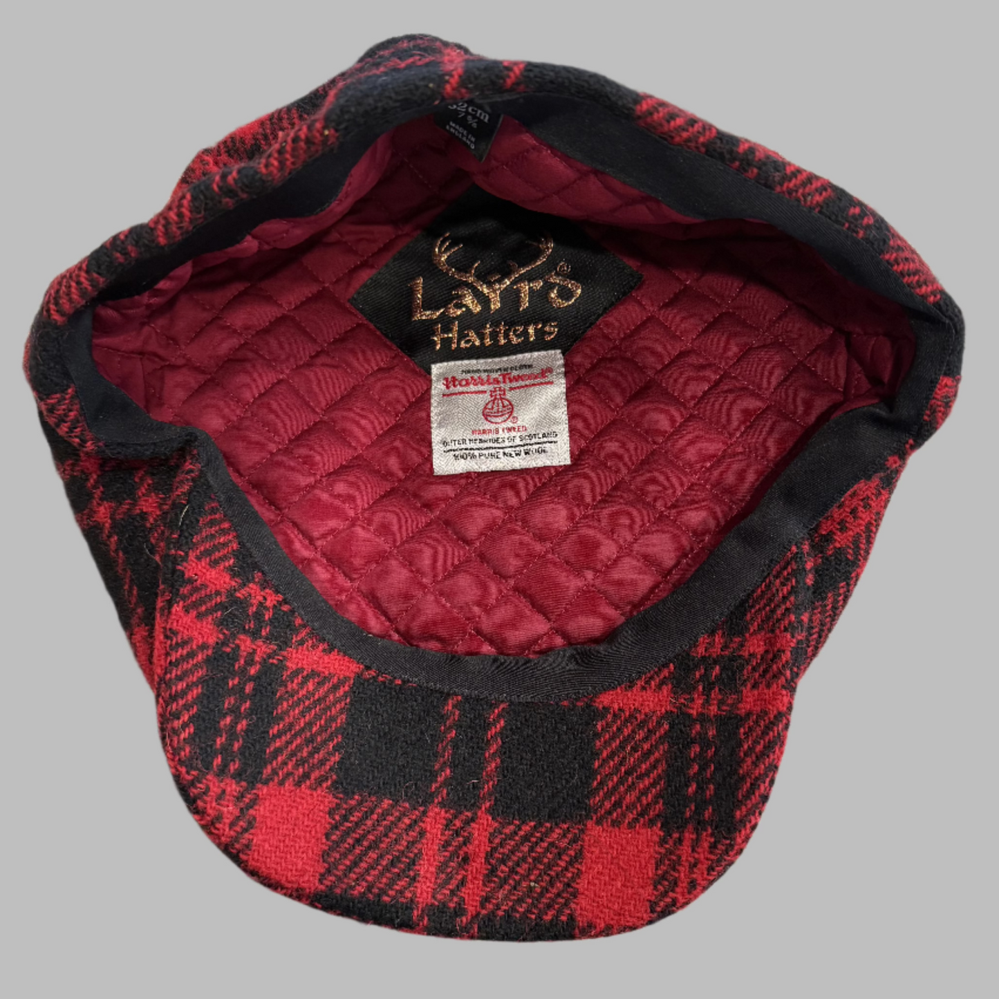 The Lumberjack Sicilian Flat Cap - Red and Black Harris Tweed by Laird Hatters