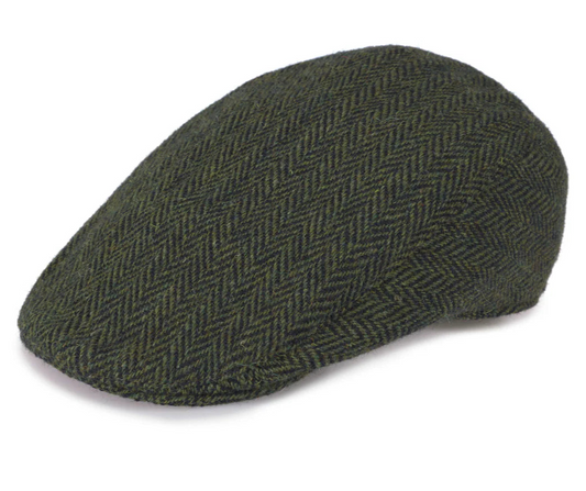 The Donegal Touring Cap Tweed - Green and Black Herringbone by Hanna Hats of Donegal