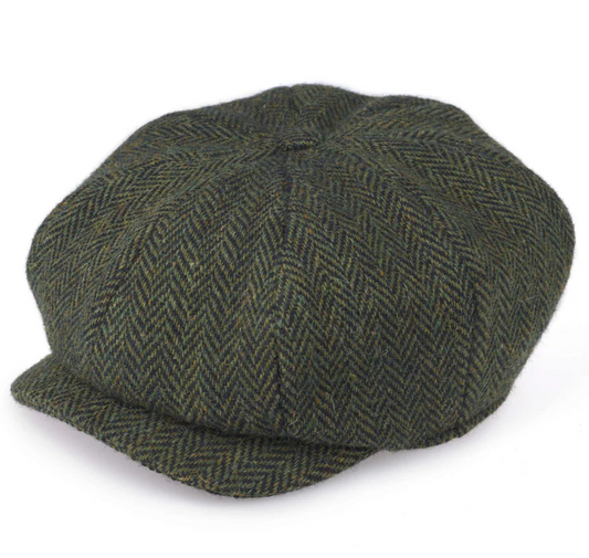 The JP Newsboy Cap Tweed - Green and Black Herringbone by Hanna Hats of Donegal