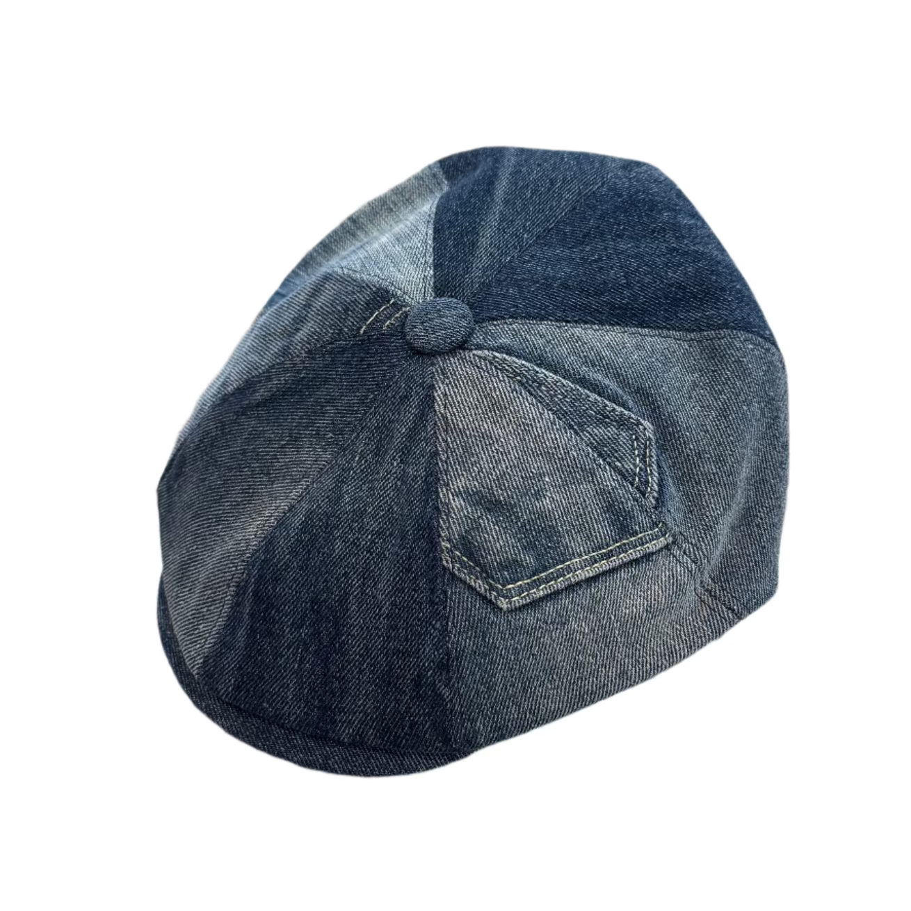 The "Rebel" - Denim Patchwork Newsboy Cap by Hologramme Paris