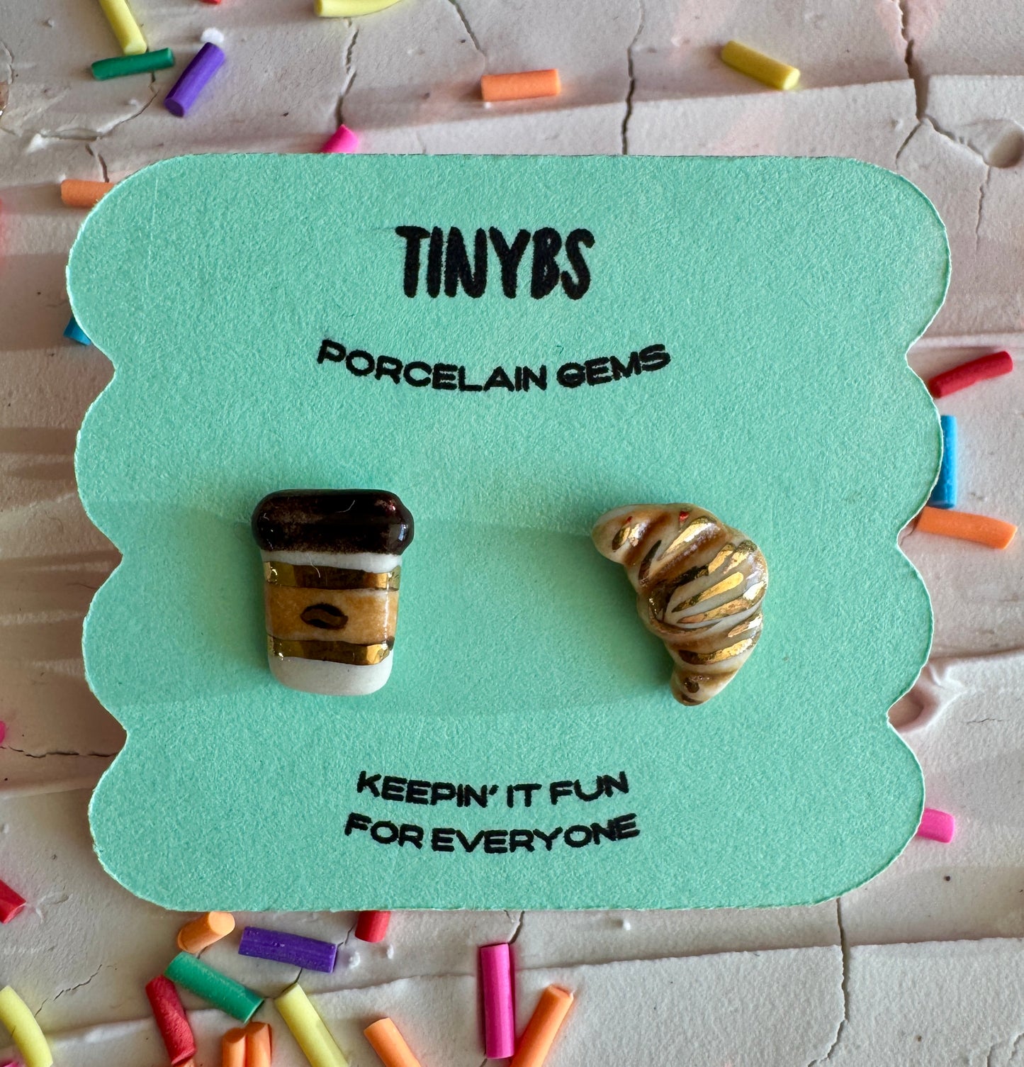 Coffee and Croissant Porcelain Stud Earrings by TinyBs