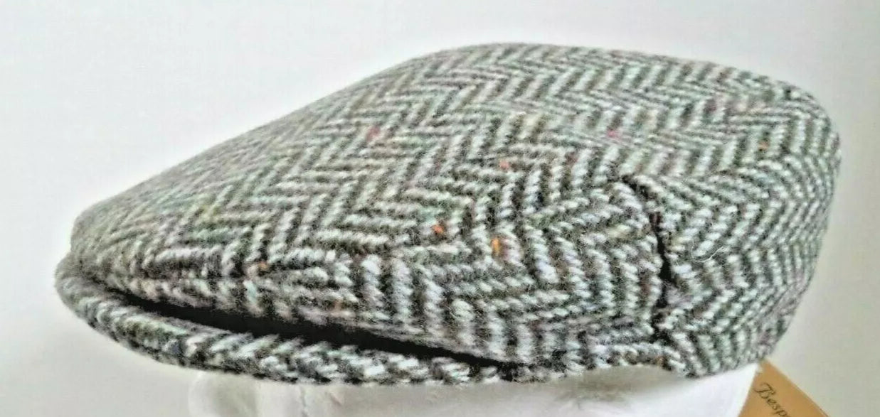 The Vintage Cap Tweed in Green and Gray Herringbone by Hanna Hats of Donegal