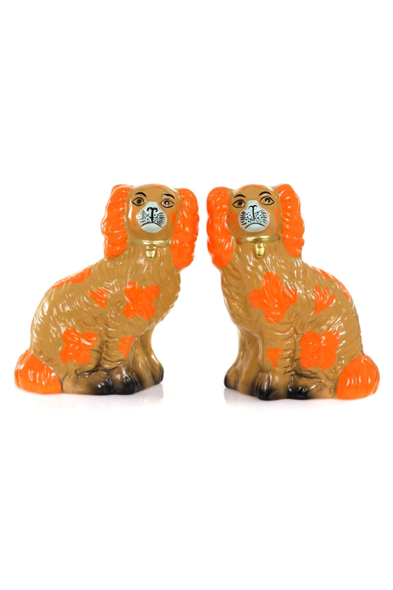 Set of 2 Staffordshire Spaniels in Neon Orange