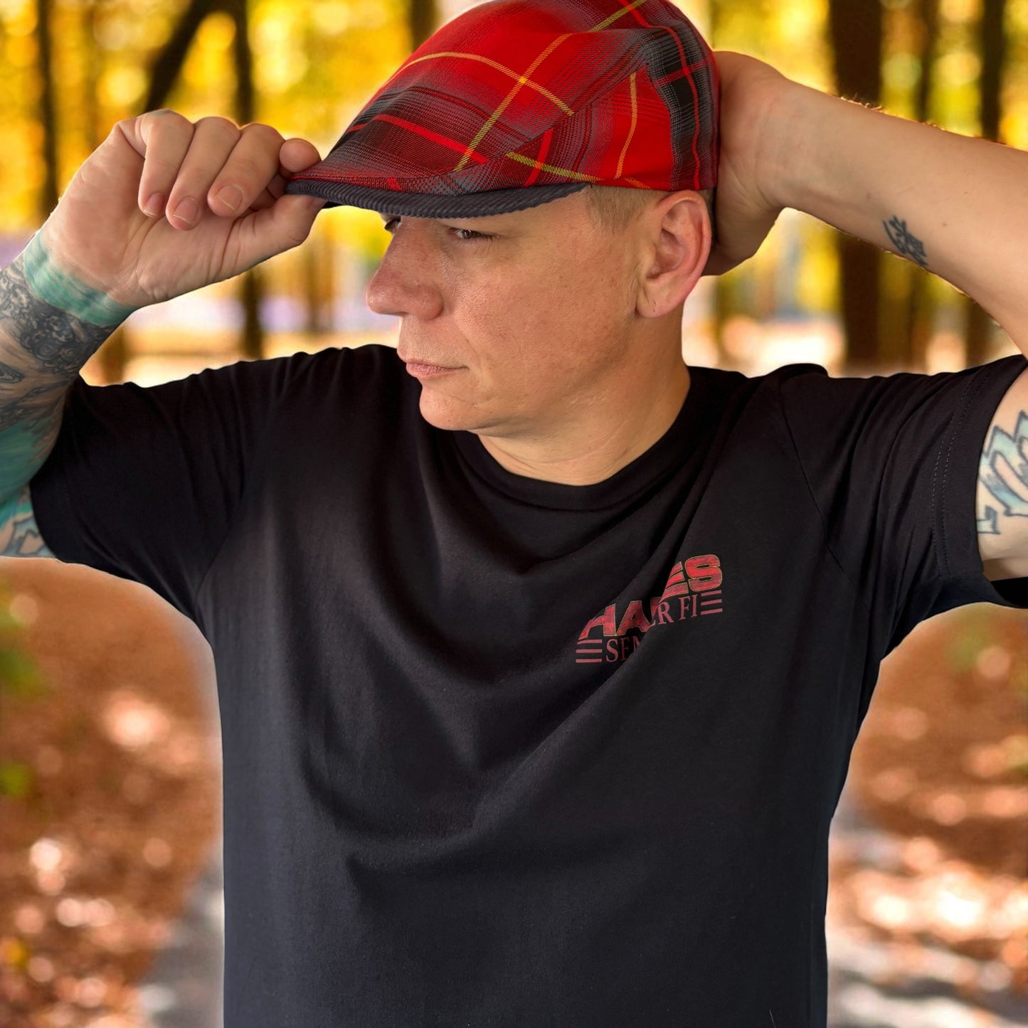 The Teufel Hunden Flannel Flat Cap Hales Speed Shop X FunkyBrims Collab (with Pin)