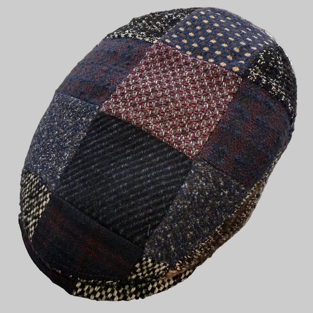 The "Raven" Wool Patchwork Italian Flat cap at FunkyBrims.