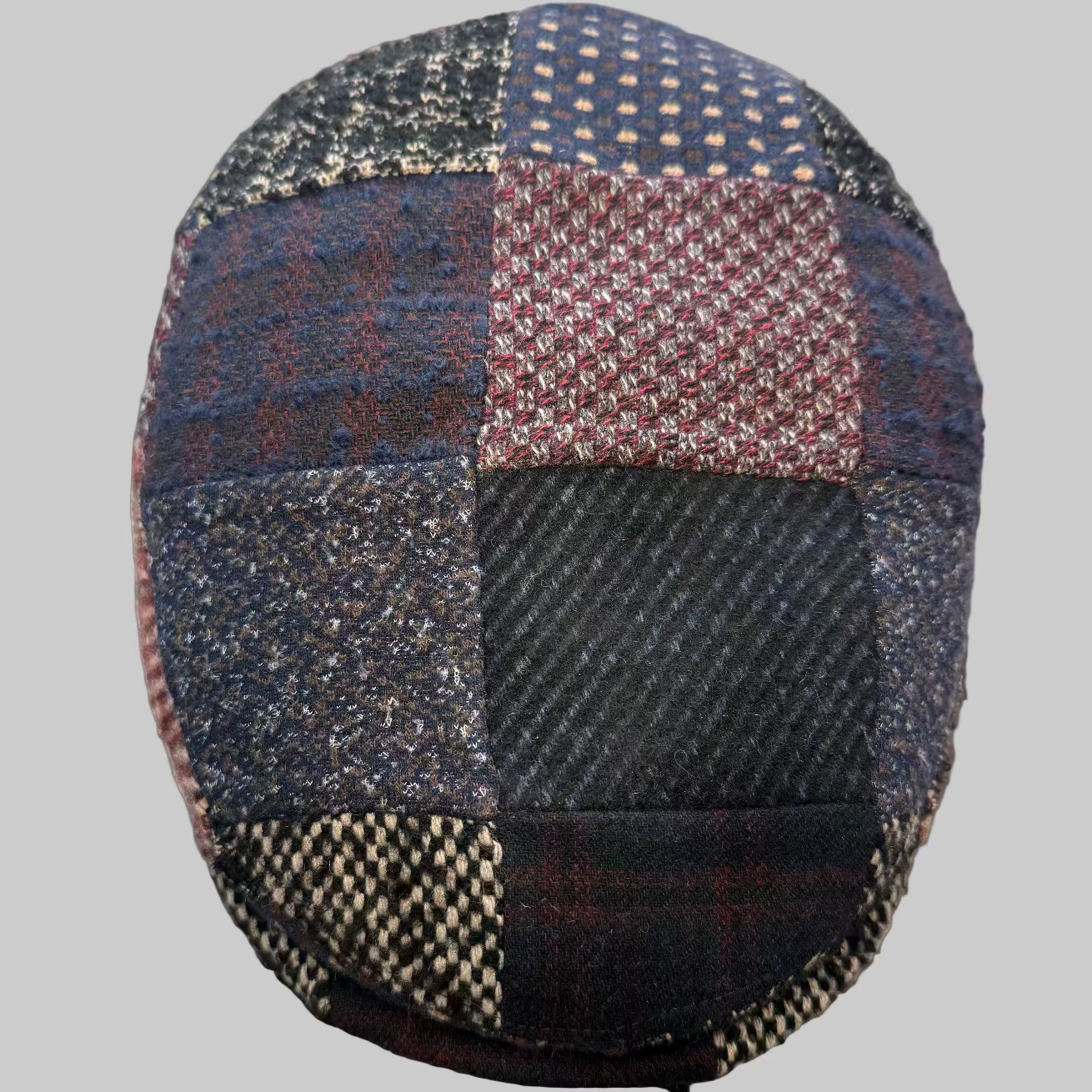 The "Raven" Wool Patchwork Italian Flat cap at FunkyBrims.