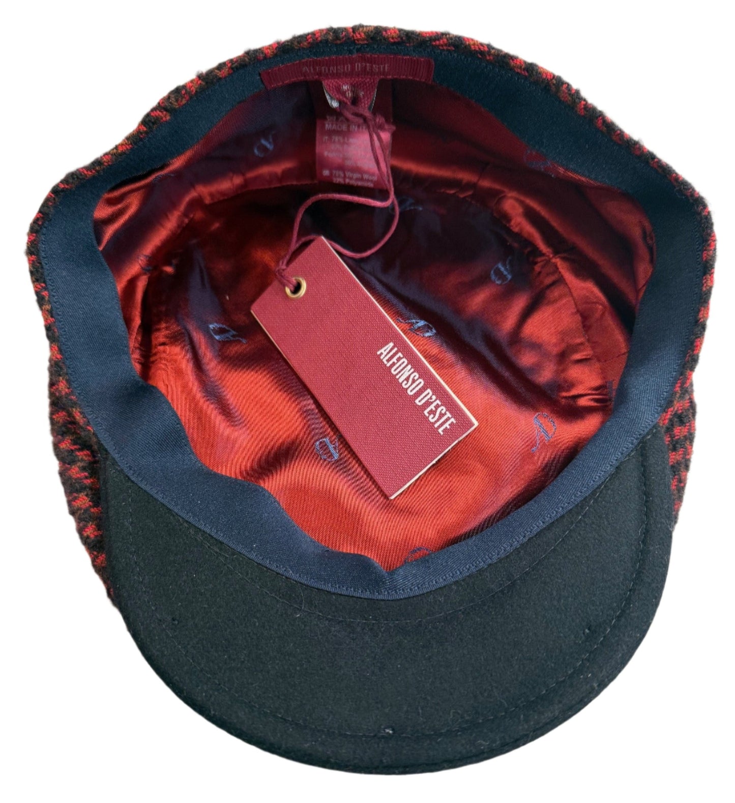 The "Red and Black Hound" Flat Cap by Alfonso D'Este