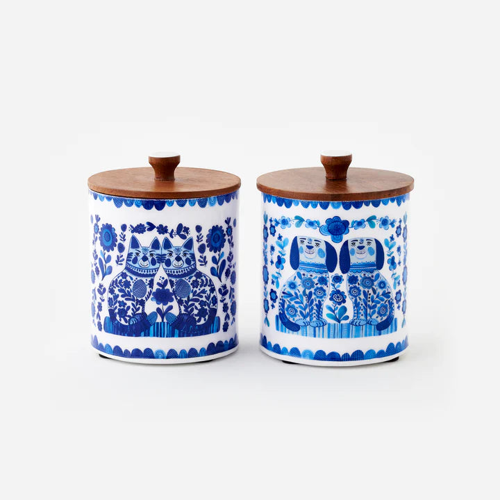 Cat and Dog Mango Wood Canisters