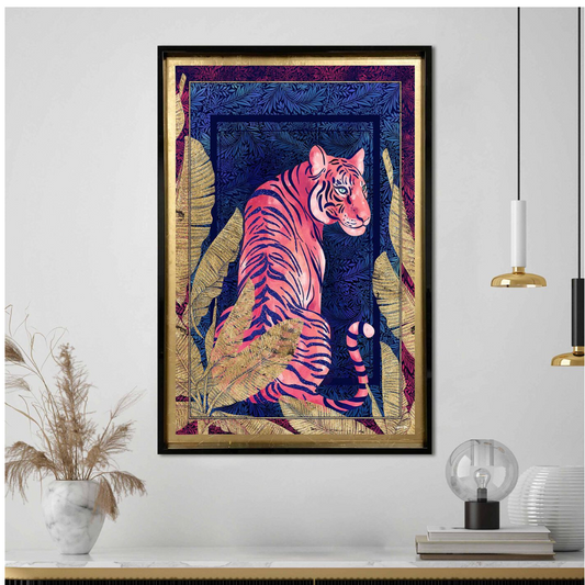 DEEP NEON JUNGLE CAT - WITH HAND-APPLIED GLITTER AND GOLD LEAF