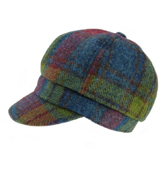 Harris Tweed One Size Ladies Cap in Multi Color Tartan by Glen Appin of Scotland