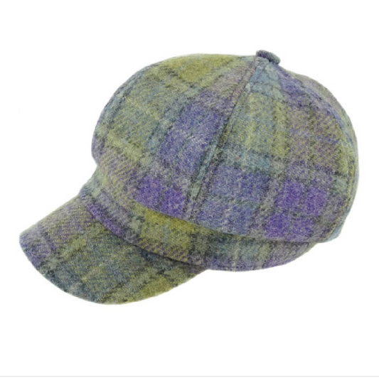 Harris Tweed One Size Ladies Cap in Lilac and Lime Green by Glen Appin of Scotland