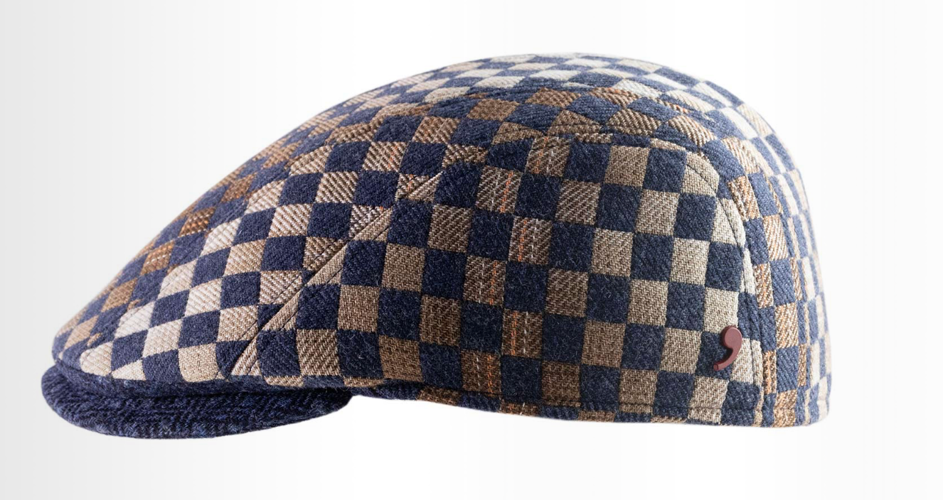 The Blue Checkerboard Flat Cap by Alfonso d'Este