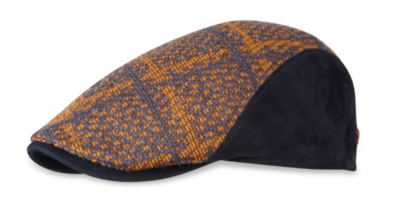 The Orange and Blue Leather Trimmed Flat Cap by Alfonso d'Este