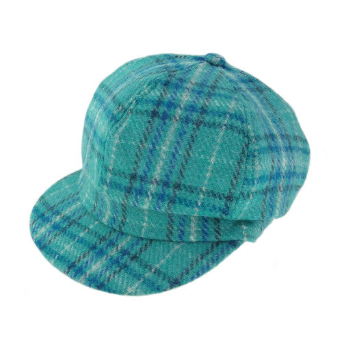 Harris Tweed One Size Ladies Cap in Teal & Blue Check by Glen Appin of Scotland