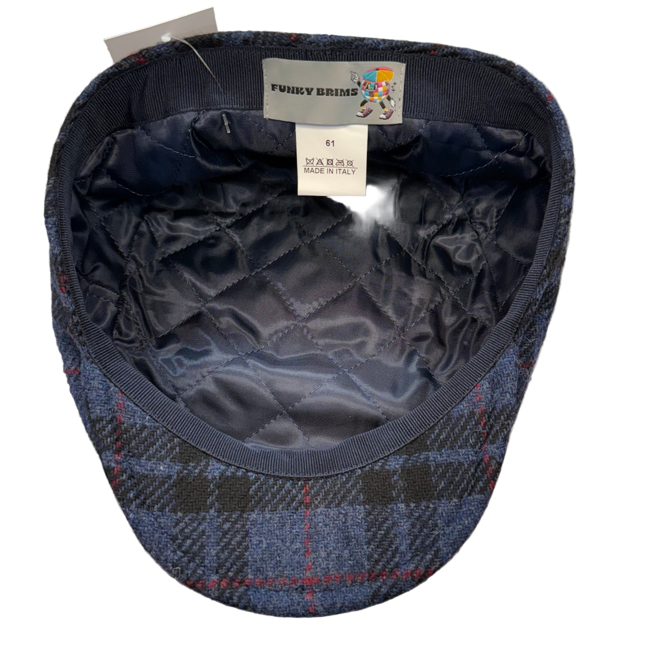 Winchester Plaid Flat cap by FunkyBrims. Blue and black plaid Wool cap made in Italy. 
