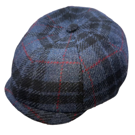 Winchester plaid Newsboy by FunkyBrims. Italian made 100% wool blue and black pattern.