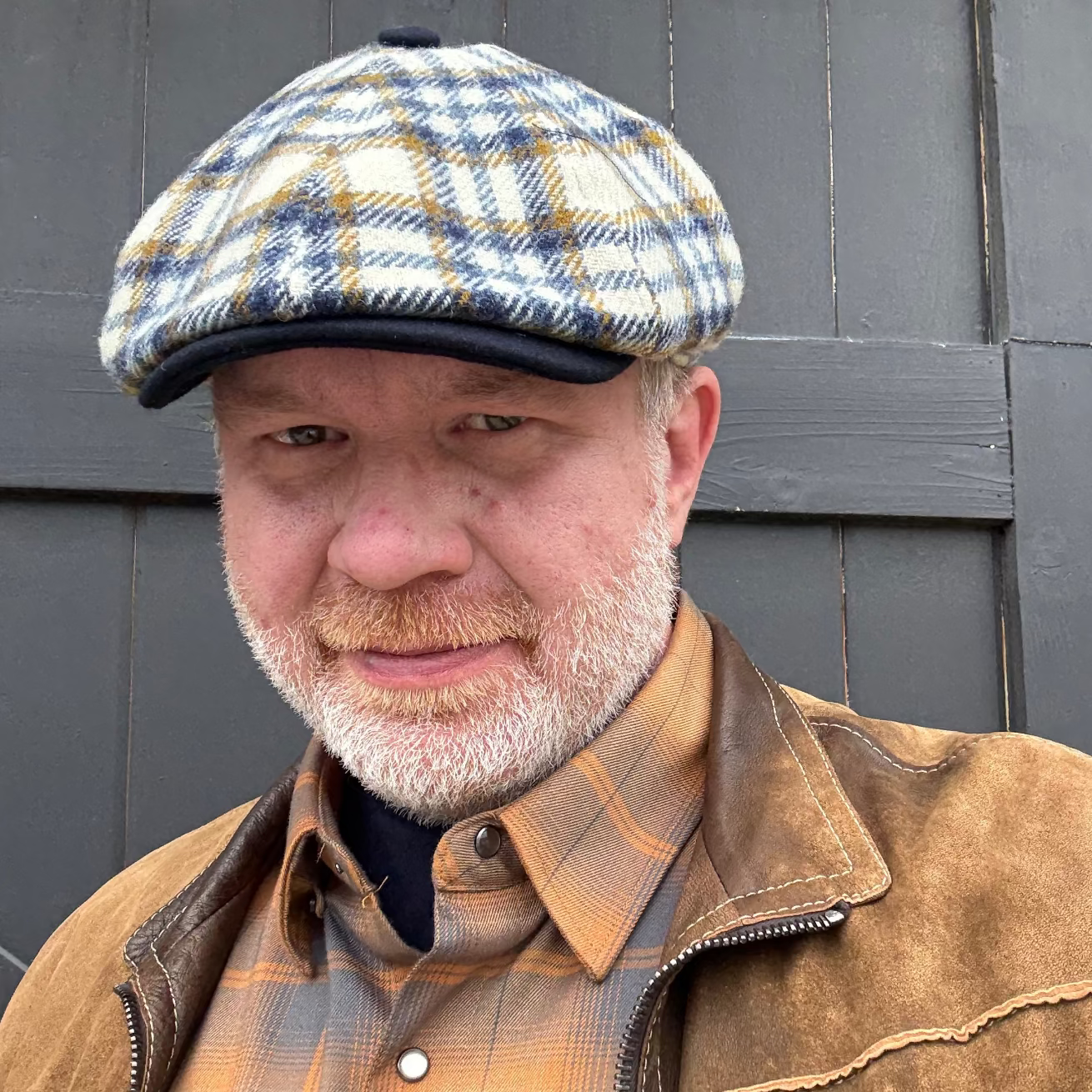 Yorkshire Plaid, blue and gold, newsboy at FunkyBrims